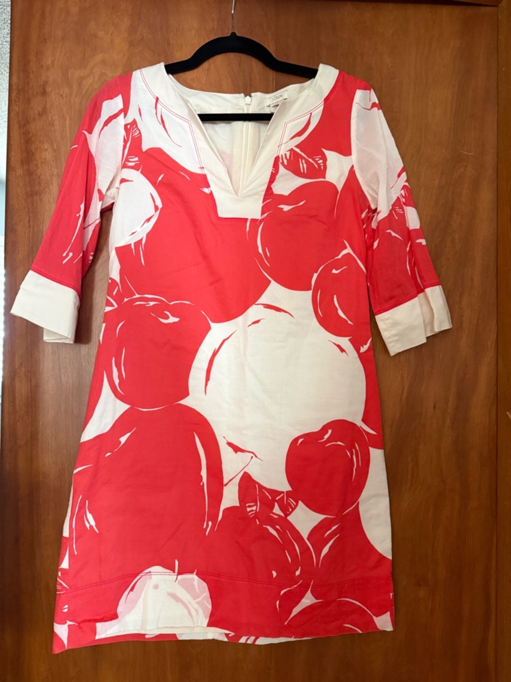 J. Crew Women’s Size 2 Coral Floral Fruit Print Zipper Dress Sleeves